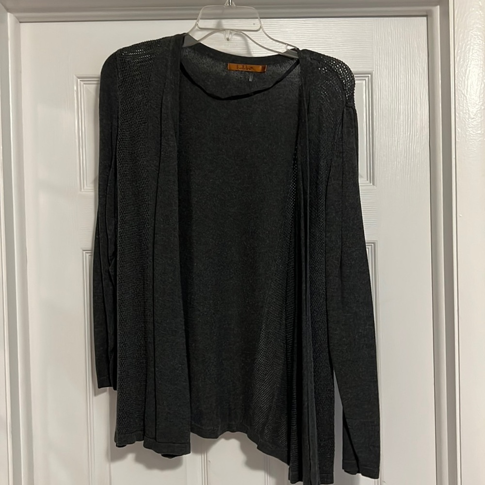 Women’s 1x gray open front long sleeve cardigan